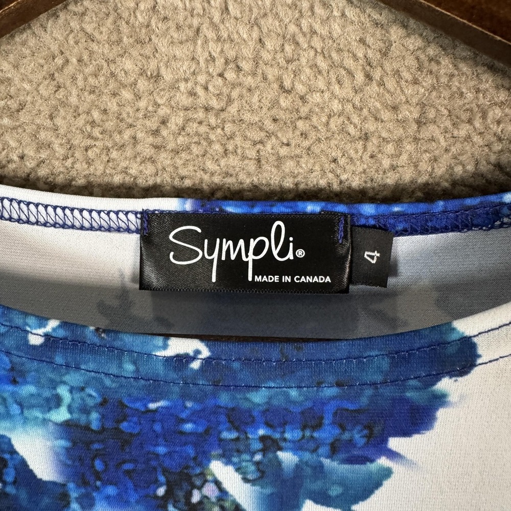 Sympli‎ T Shirt Dress Womens 4 Blue Abstract Print Short Sleeve Swing Pockets - Picture 4 of 10